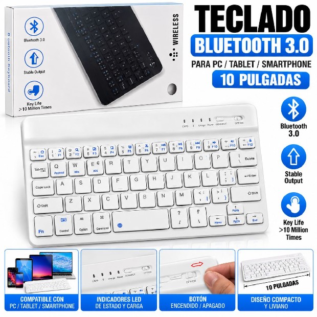 &ua TECLADO PC BLUETOOTH 3.0 DE 10 PULGADAS (9101)